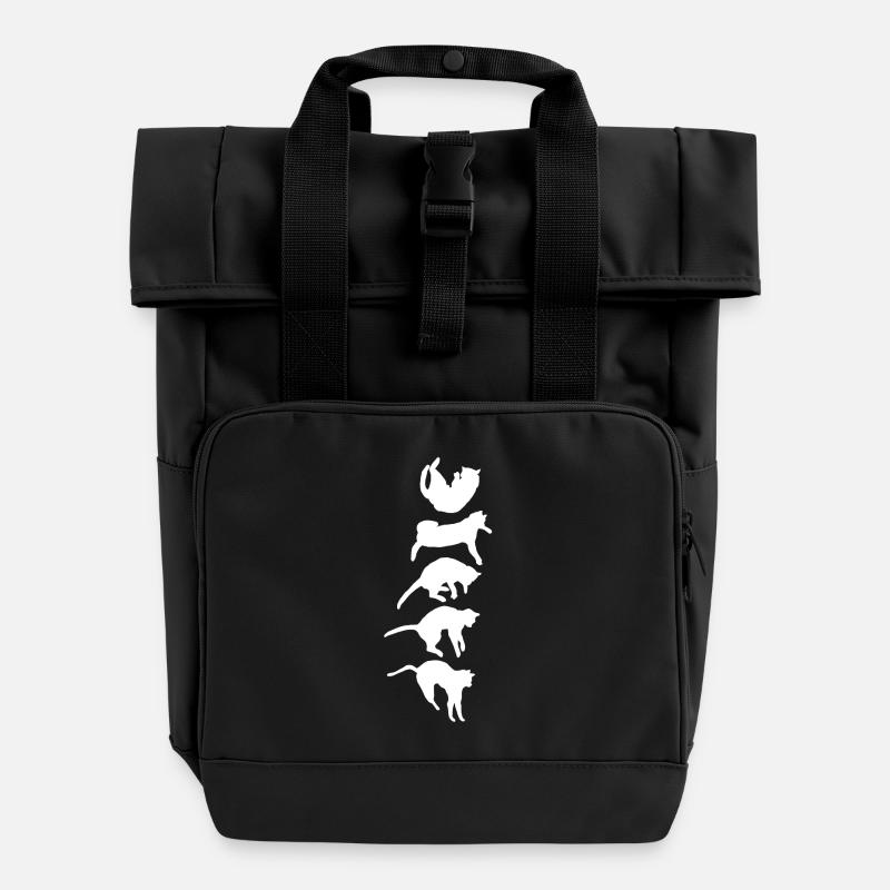Straightening reflex of the falling cat - Roll Top Backpack with Two Handles - black