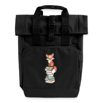 Fox on stack of books - Roll Top Backpack with Two Handles - black - Front