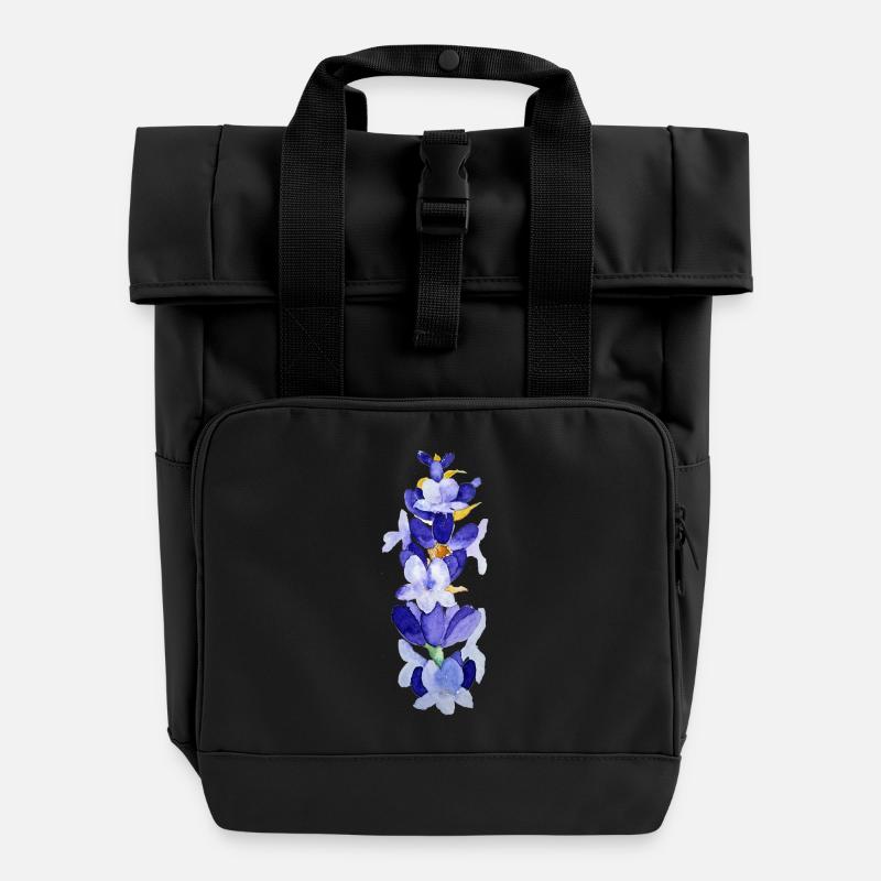 Lavender Water Flowers Watercolor - Roll Top Backpack with Two Handles - black