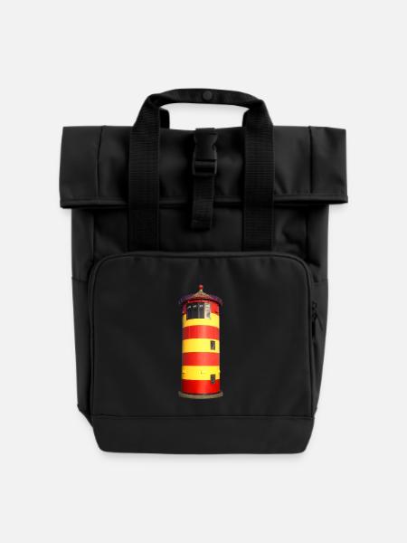Pilsumer Leuchtturm freigestellt - Rolltop Rucksack mit zwei Griffen - Schwarz