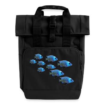 grouper perch fish - Roll Top Backpack with Two Handles - black - Front