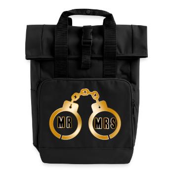 Goldenes Paar Handschellen-Emblem - Rolltop Rucksack mit zwei Griffen - Schwarz - Vorne