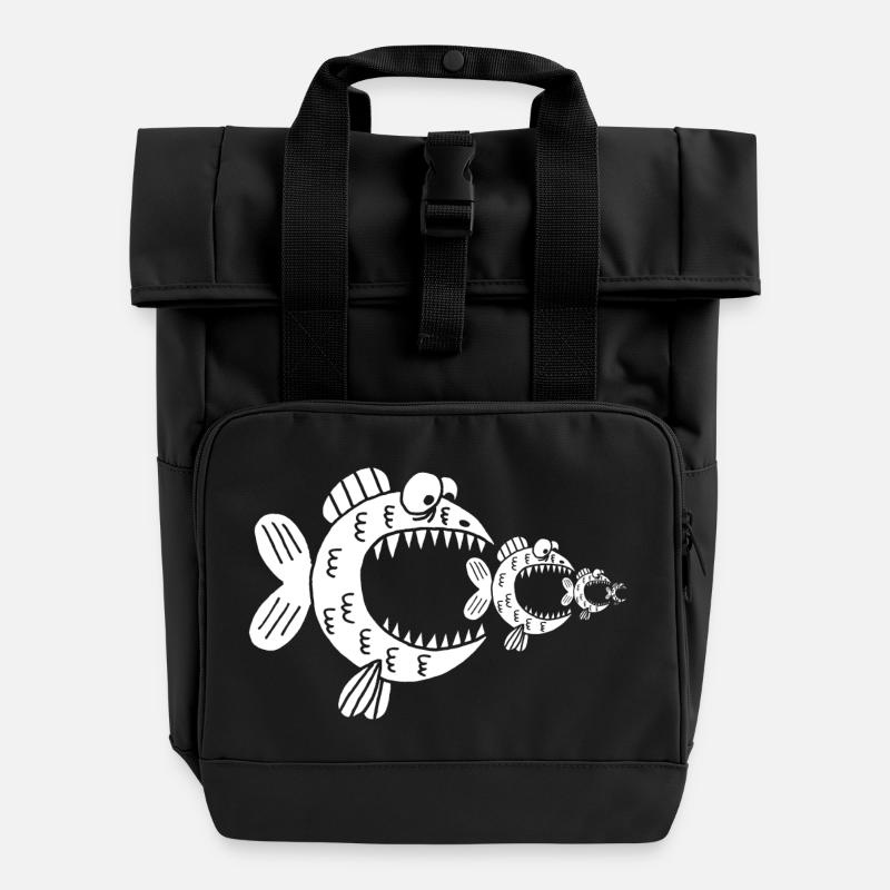 Poissons blancs et chaîne alimentaire - Sac à dos Roll Top à deux anses - noir