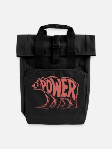 Bär - Cooles Tier Logo - Rolltop Rucksack mit zwei Griffen - Schwarz