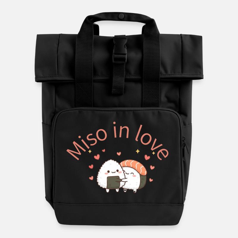 Miso in Love Sushi Hug sushi hug - Roll Top Backpack with Two Handles - black