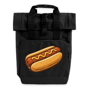 Hot Dog Cartoon Illustration - Roll Top Backpack with Two Handles - black - Front
