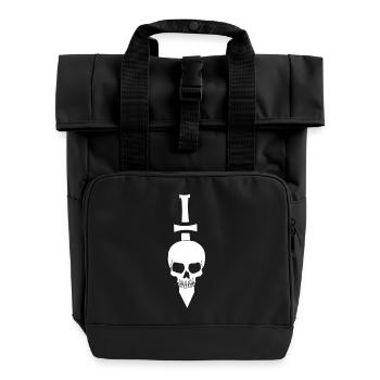 white skull and sword - Roll Top Backpack with Two Handles - black - Front