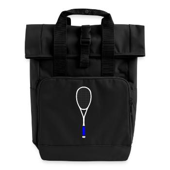 Squash Tennis Racket Multicolor White Blue - Roll Top Backpack with Two Handles - black - Front