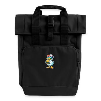 Cooler Erpel Hamburger Cheeseburger Fast Food - Rolltop Rucksack mit zwei Griffen - Schwarz - Vorne