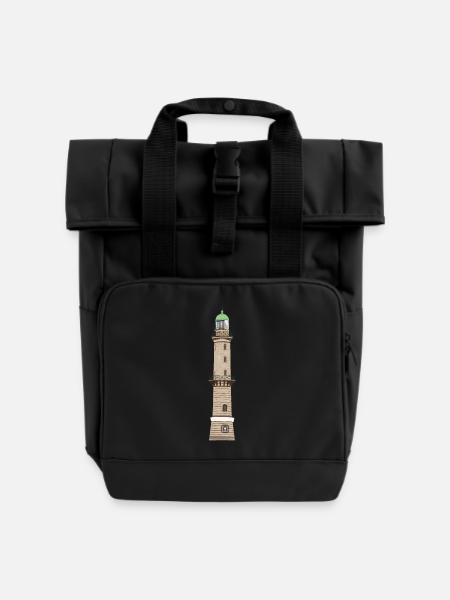 Leuchtturm Warnemünde ohne Text, Ostsee - Rolltop Rucksack mit zwei Griffen - Schwarz