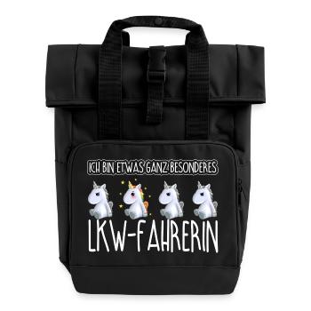 LKW-FAHRERIN - Toll - Rolltop Rucksack mit zwei Griffen - Schwarz - Vorne