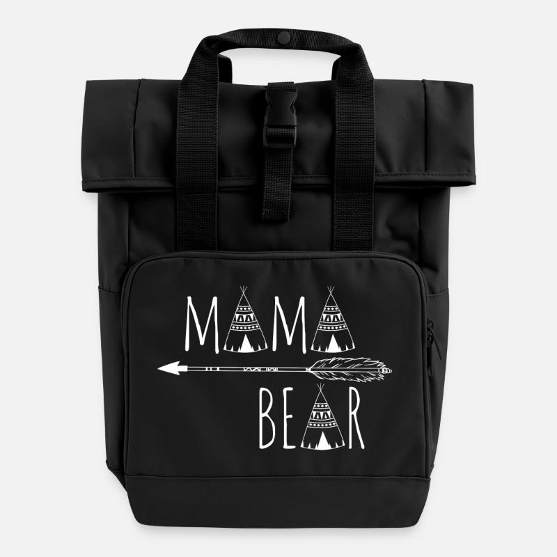 Mama bear - ethno - Roll Top Backpack with Two Handles - black