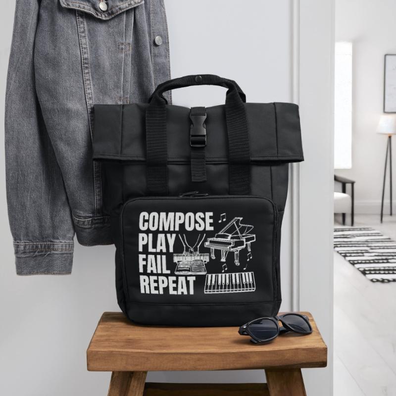 Composing Play Fail Repeat Roll Top Backpack with Two Handles