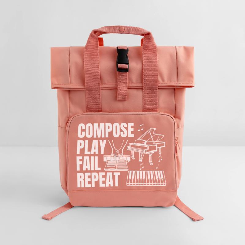 Composing Play Fail Repeat Roll Top Backpack with Two Handles