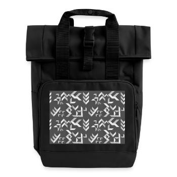 Deco pattern triangles grey-white - Roll Top Backpack with Two Handles - black - Front