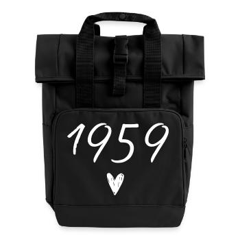 1959 Heart Birthday - Roll Top Backpack with Two Handles - black - Front