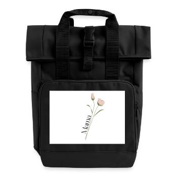 Mama text in elegant font on Flower Stem - Roll Top Backpack with Two Handles - black - Front