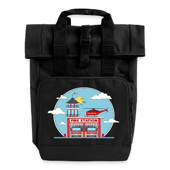 Fire Station with Helicopter and Fire Engine - Rolltop Rucksack mit zwei Griffen - Schwarz - Vorne