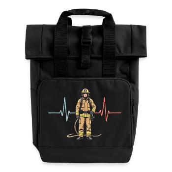 Feuerwehrmann Herzschlag Feuerwehr sprüchen - Rolltop Rucksack mit zwei Griffen - Schwarz - Vorne