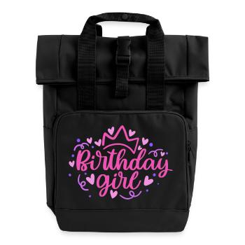 Birthday Girlie with Crown Heart Confetti - Roll Top Backpack with Two Handles - black - Front