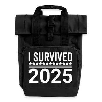 Ich habe 2025 überlebt - Rolltop Rucksack mit zwei Griffen - Schwarz - Vorne