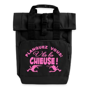 Planquez vous voilà la Chieuse cadeau t-shirt - Roll Top Backpack with Two Handles - black - Front