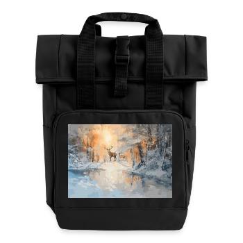 Majestätische Hirsche im Winterwald  - Rolltop Rucksack mit zwei Griffen - Schwarz - Vorne