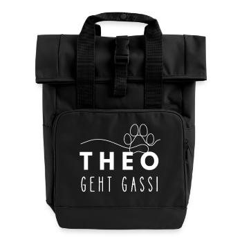 Theo geht Gassi Namensshirt Hundepfote Hundeleine - Rolltop Rucksack mit zwei Griffen - Schwarz - Vorne