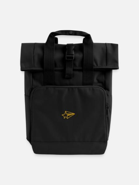Stern bestickt - Rolltop Rucksack mit zwei Griffen - Schwarz