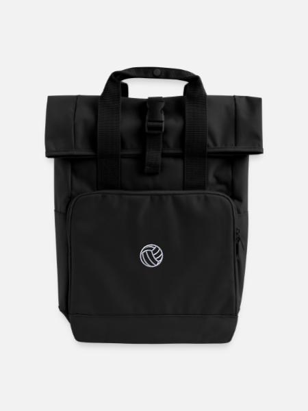 Volleyball weiß bestickt - Rolltop Rucksack mit zwei Griffen - Schwarz