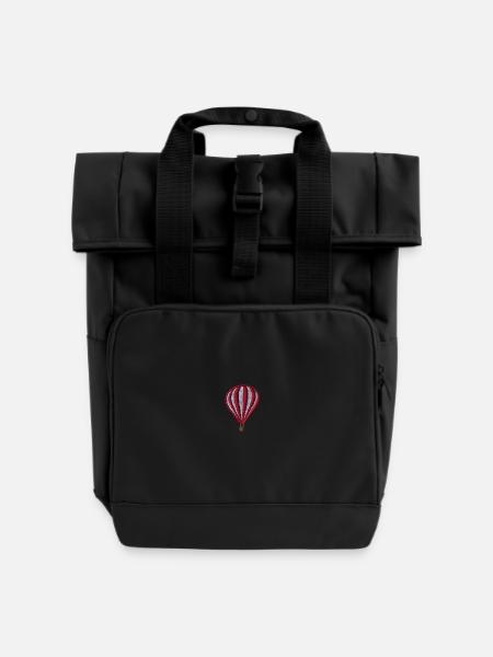 Heißluftballon bestickt - Rolltop Rucksack mit zwei Griffen - Schwarz