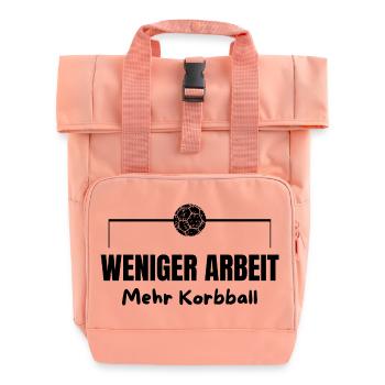Weniger Arbeit - Mehr Korbball (schwarze Schrift) - Rolltop Rucksack mit zwei Griffen - Chintzrosa - Vorne
