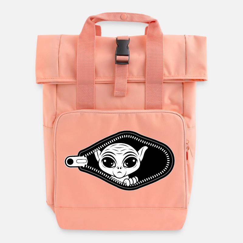 Alien peeks out zipper - Roll Top Backpack with Two Handles - chintz rose