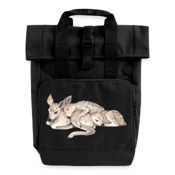 Chemise familiale douillette de cerf – Esthétique nature mignonne - Sac à dos Roll Top à deux anses - noir - Devant