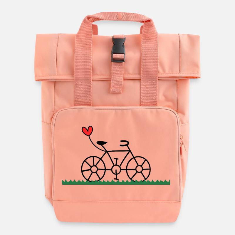 BICYCLE. CYCLING. GO GREEN. ECOLOGY. ENVIRONMENT. - Roll Top Backpack with Two Handles - chintz rose