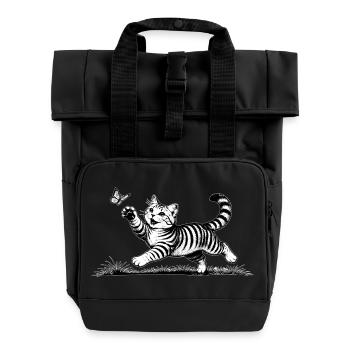 Chat jouant avec un papillon noir et blanc - Sac à dos Roll Top à deux anses - noir - Devant