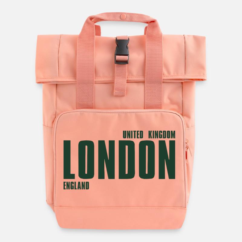London Bold Block Typography - Roll Top Backpack with Two Handles - chintz rose