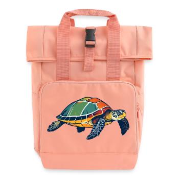 Colorful Sea Turtle Pop Art - Roll Top Backpack with Two Handles - chintz rose - Front