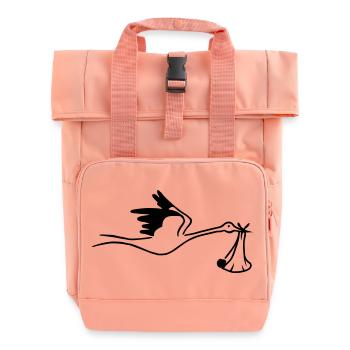 Storch mit Baby - Rolltop Rucksack mit zwei Griffen - Chintzrosa - Vorne