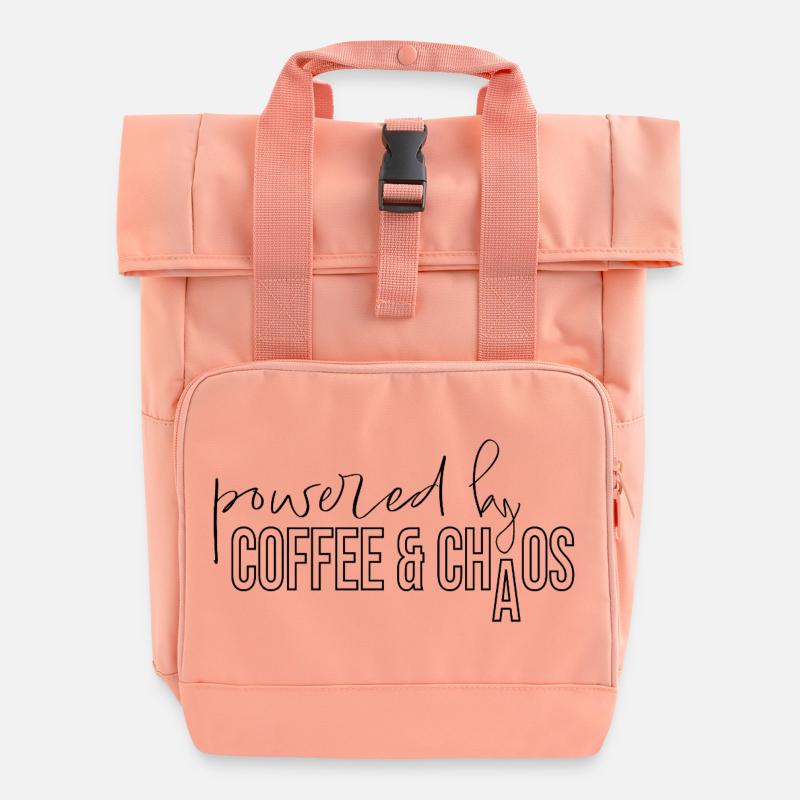 powered by coffee and chaos Kaffeejunkie Spruch - Roll Top Backpack with Two Handles - chintz rose
