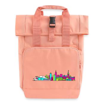 Oslo City Skyline Opera House Modern Art - Roll Top Backpack with Two Handles - chintz rose - Front