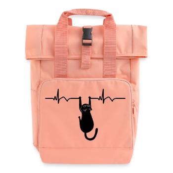 Cat ECG Heart Rate Heartbeat - Roll Top Backpack with Two Handles - chintz rose - Front