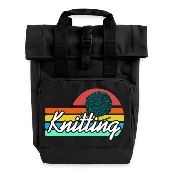 Knitting Retro Yarn Ball Rainbow Fiber Hobby Style - Rolltop Rucksack mit zwei Griffen - Schwarz - Vorne