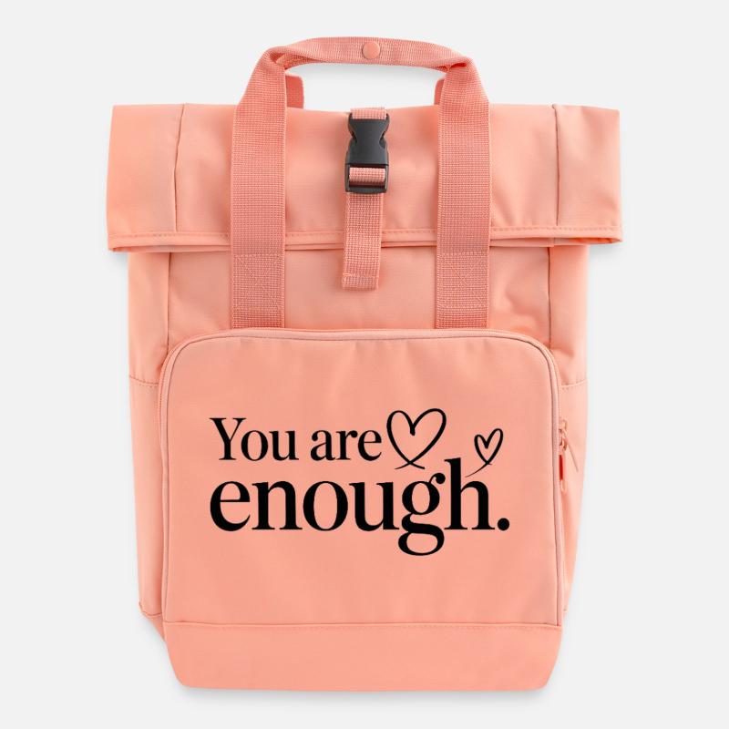 You Are Enough Heart Mindfulness Statement - Roll Top Backpack with Two Handles - chintz rose
