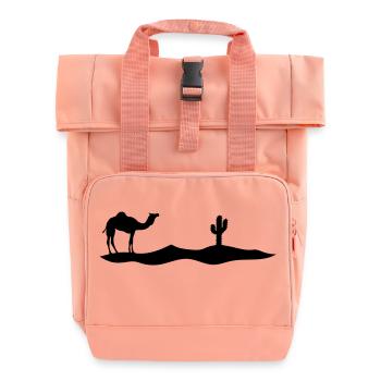 Cactus Camel Silhouette Outline Black Dromedary - Roll Top Backpack with Two Handles - chintz rose - Front
