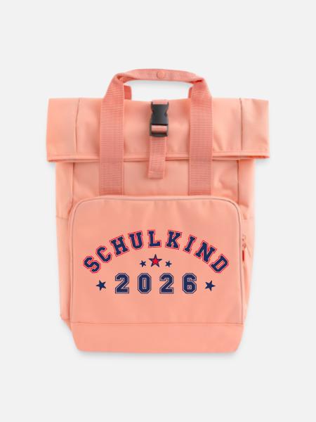 Schulkind 2026 - cool & neutral - Rolltop Rucksack mit zwei Griffen - Chintzrosa