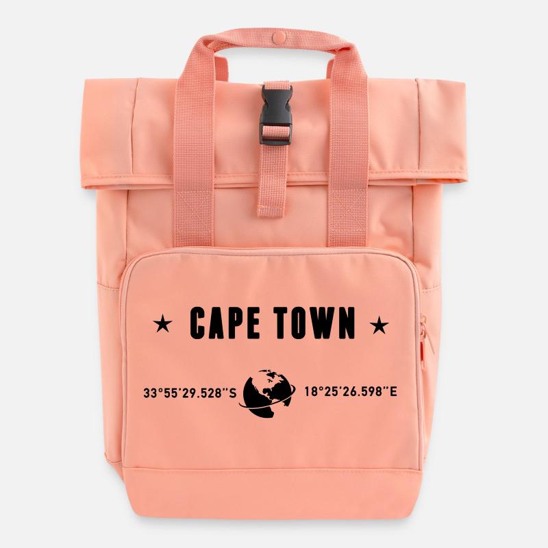 Cape Town Coordinates Black Typography - Roll Top Backpack with Two Handles - chintz rose