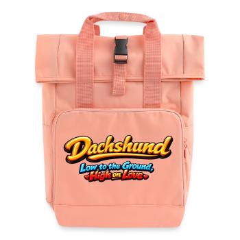Dachshund: Low terrain, high love - Roll Top Backpack with Two Handles - chintz rose - Front