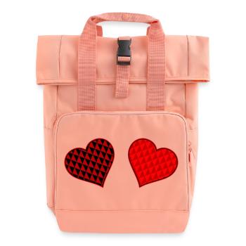 Geometric Heart Duo Red Black - Roll Top Backpack with Two Handles - chintz rose - Front