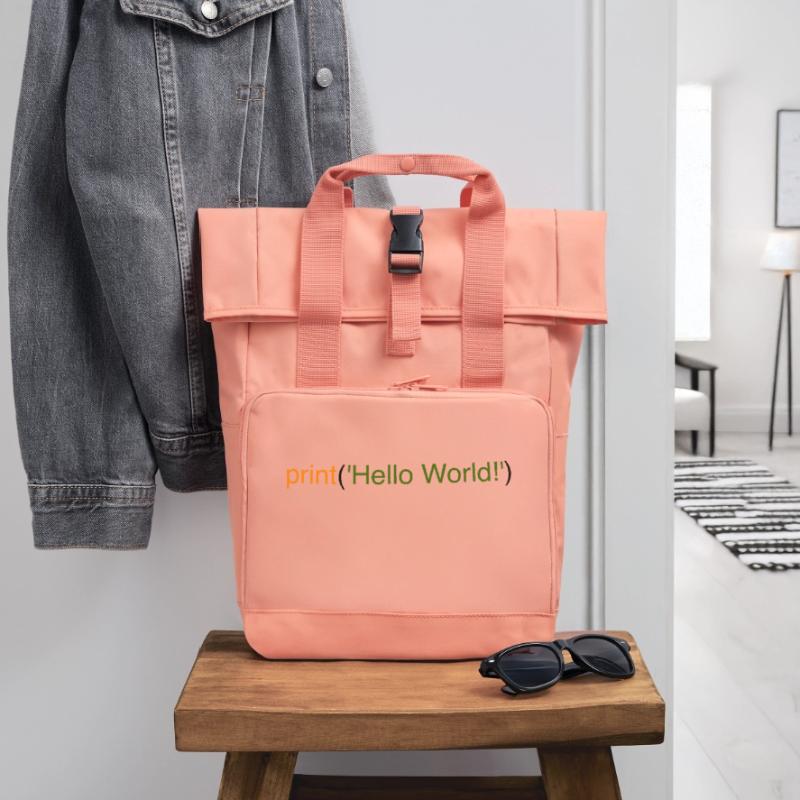 Hello World Python Rolltop Rucksack mit zwei Griffen